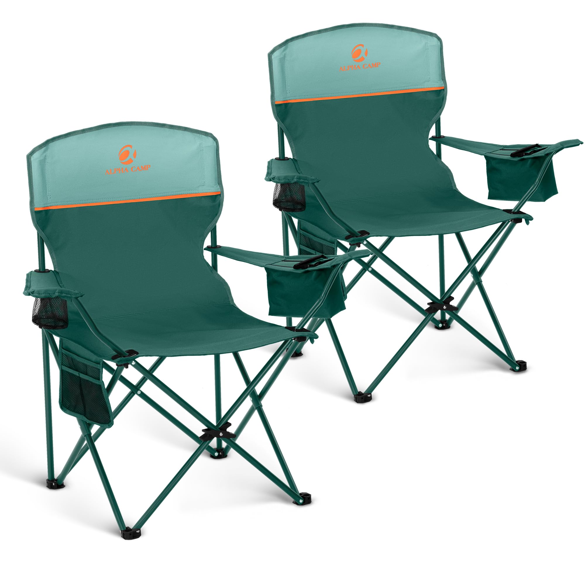 LETS CAMP Camping Chair 2 Pack Folding Chair with 3-Can Cooler Bag Portable Lawn Chair with Cup Holder,Storage Pocket, Supports