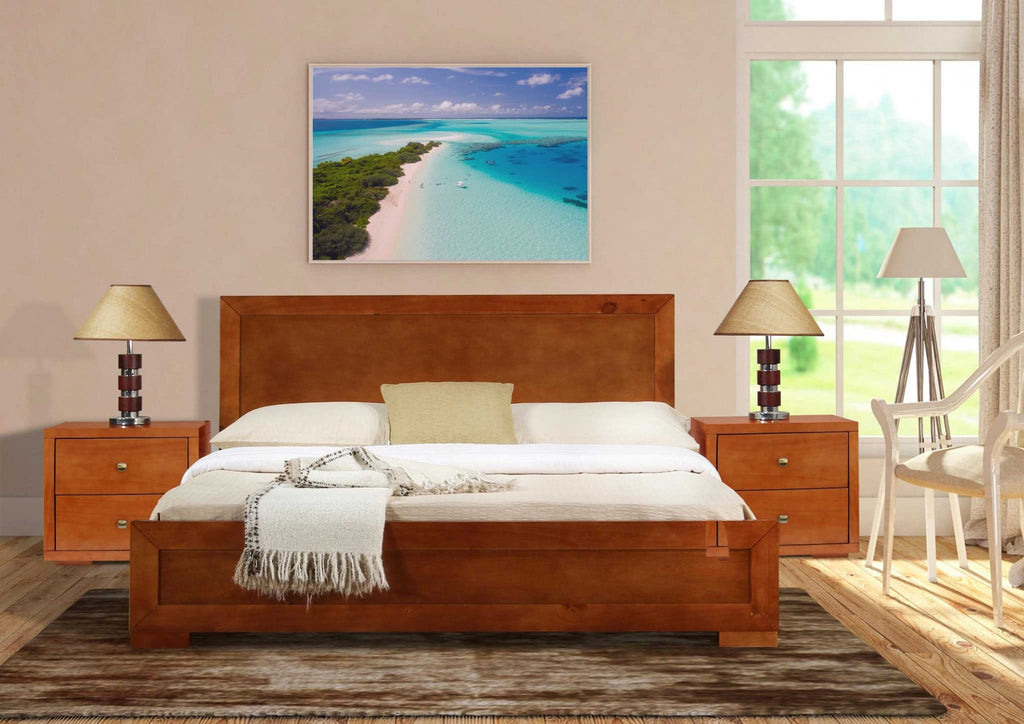 HomeRoots Moma Cherry Wood Platform Full Bed with Nightstand