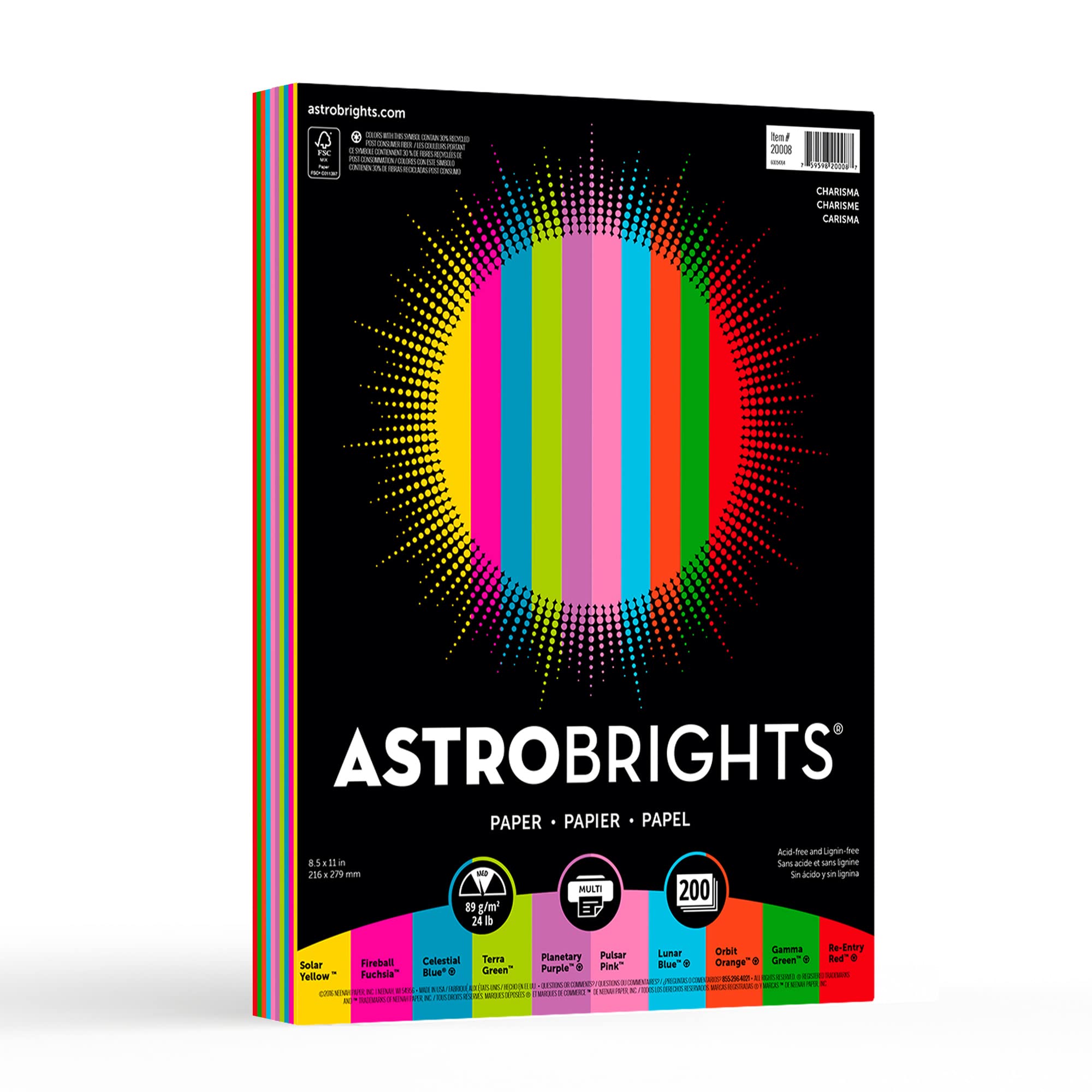 Neenah Astrobrights Bright Color Paper, Letter Size Paper, 24 Lb, Fsc Certified, Assorted Mini Pack, Pack Of 200 Sheets