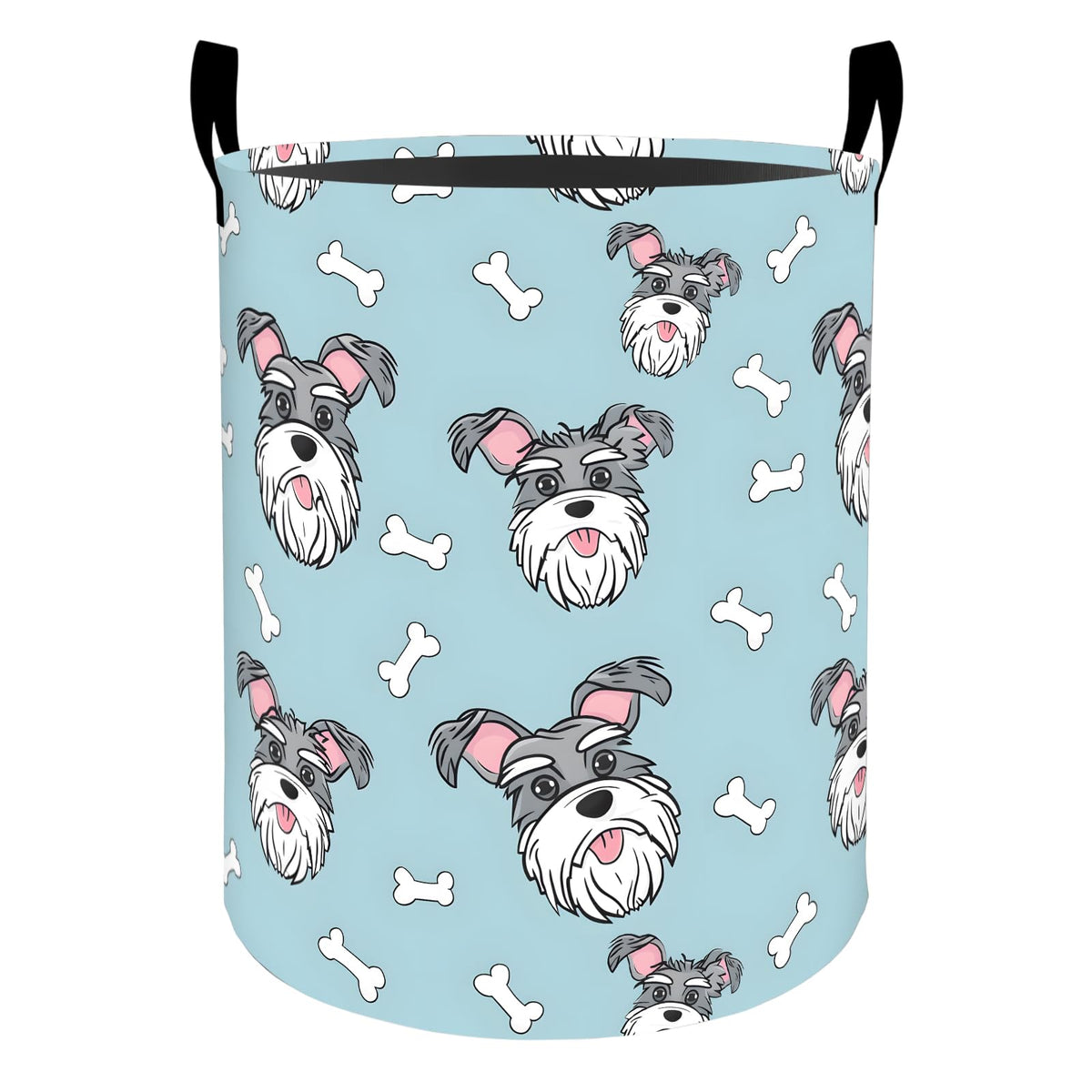Schnauzer Dog Laundry Basket Hamper for Boys Girls Kids Adults, Foldable Waterproof Oxford Clothes Storage Bin, Cute Cartoon Pup