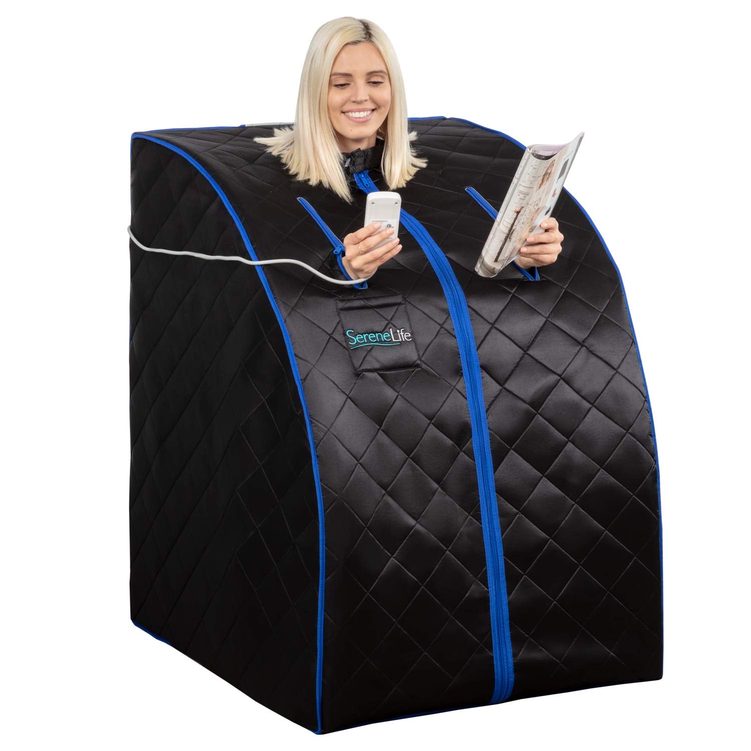 Serenelife Portable Sauna For Home - Infrared Sauna Personal Spa - 3 Heating Plates, Folding Sauna Chair, Heated Foot Pad, Remot