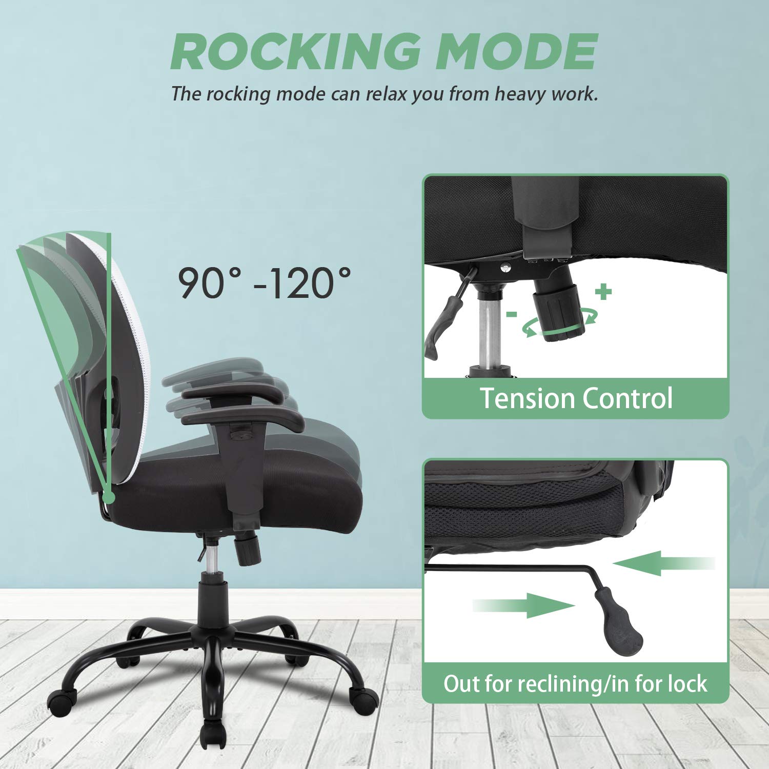 Big And Tall Office Chair 400Lbs Desk Chair Mesh Computer Chair With Lumbar Support Wide Seat Adjust Arms Rolling Swivel High Back Task Executive Ergonomic Chair For Home Office