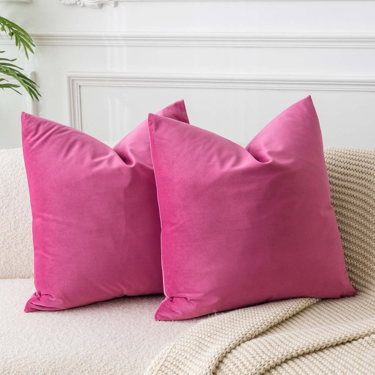 Juspurbet Rose Red Velvet Throw Pillow Covers 14X14 Inch Set Of 2 For Living Room Couch Sofa Bedroom Decorative Square Solid Sof