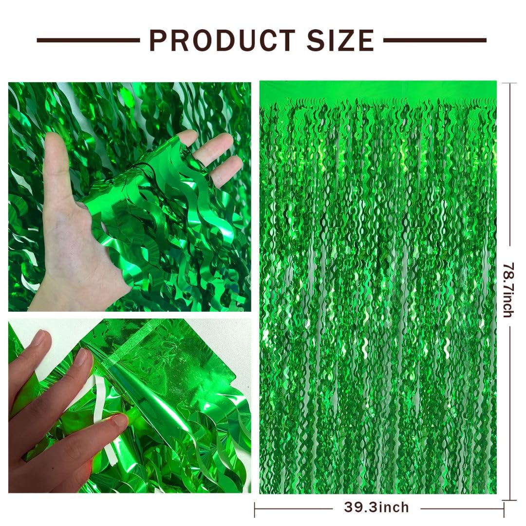 Backdrop For Party Decorations, Wave Foil Fringe Curtain Tinsel Photo Backdrop Green Tinsel Curtain Party Backdrop Streamers For
