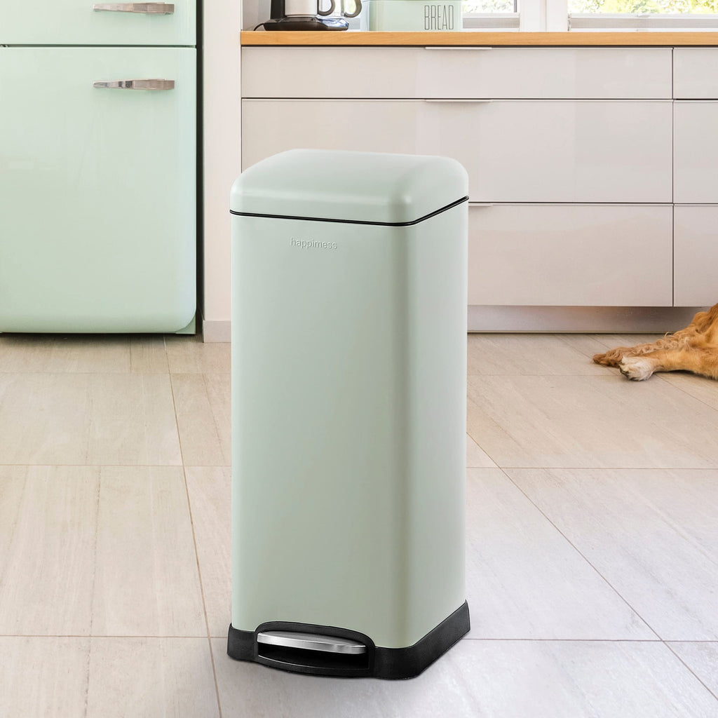 Happimess Hpm1007E Betty Retro 8-Gallon Step-Open Trash Can With Soft-Close Lid, Fingerprint Resistant, Modern, Minimalistic For
