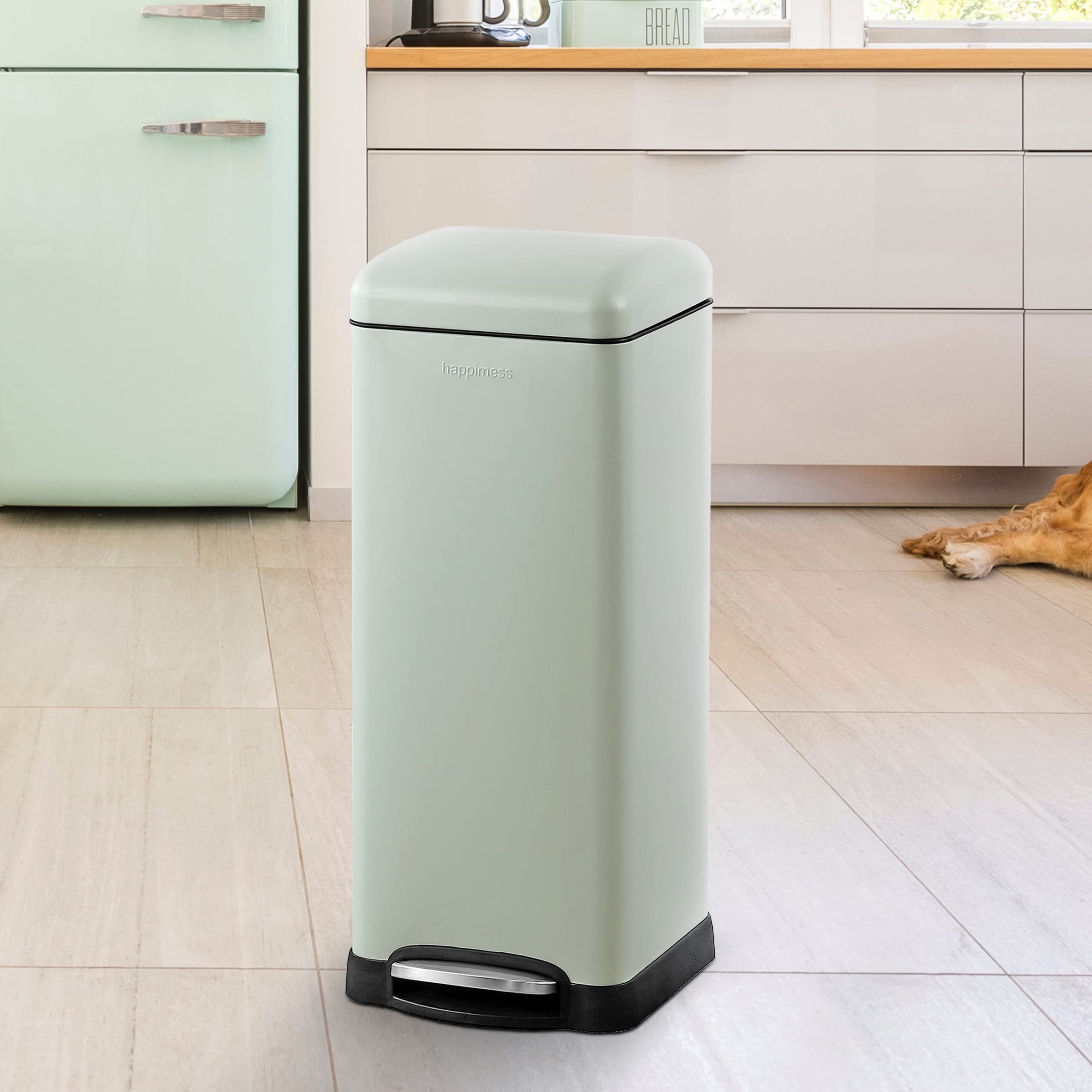 Happimess Hpm1007E Betty Retro 8-Gallon Step-Open Trash Can With Soft-Close Lid, Fingerprint Resistant, Modern, Minimalistic For