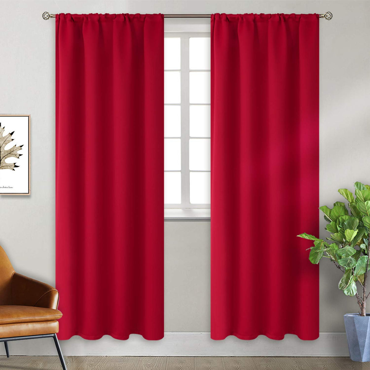Bgment Rod Pocket Red Blackout Curtains For Bedroom - Thermal Insulated Room Darkening Curtain For Living Room, 52 X 84 Inch, 2