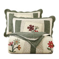 Vctops Farmhouse Green 2 Piece Embroidered Floral Quilted Bedspread Quilt Set 100% Cotton Reversible Patchwork Coverlet Set 1 Qu