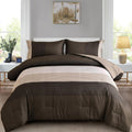 Brown Comforter Set Queen, Reversible Brown Striped Down Alternative Comforter For Queen Bed,3 Pieces (1 Comforter+2 Pillowcases