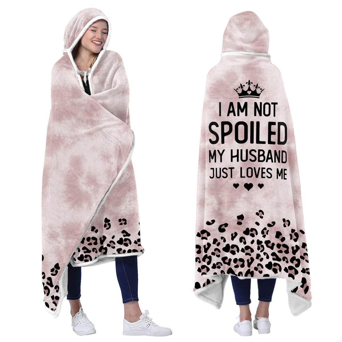 Spoiled Wife Fleece Wearable Blanket Hoodie - Funny Wife Gifts From Husband For Wife, Wife Birthday Gift Ideas, Gifts For Her Fo
