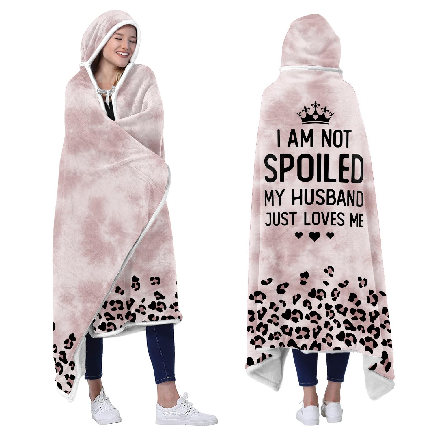 Spoiled Wife Fleece Wearable Blanket Hoodie - Funny Wife Gifts From Husband For Wife, Wife Birthday Gift Ideas, Gifts For Her Fo