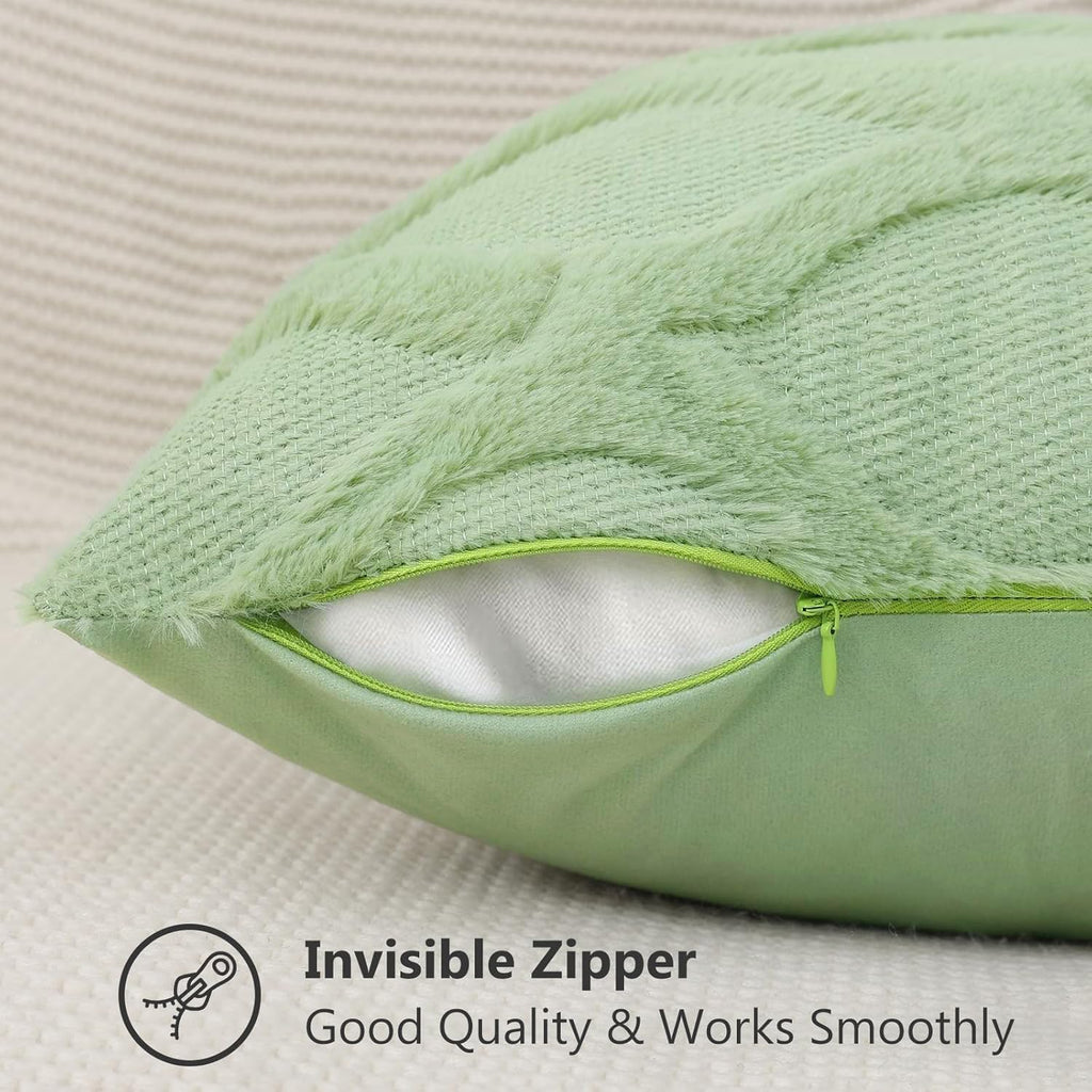 Decoruhome Spring Throw Pillow Covers 18X18 Inch Set Of 2, Soft Plush Faux Fur Wool Sage Green Couch Pillow Covers, Decorative Pillow Cases For Bed Sofa Living Room Home Decor