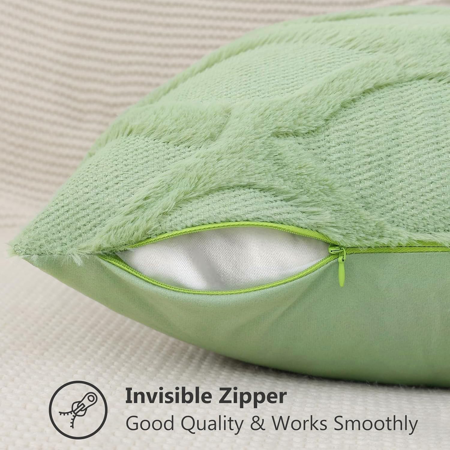 Decoruhome Spring Throw Pillow Covers 22X22 Inch Set Of 2, Soft Plush Faux Fur Wool Sage Green Couch Pillow Covers, Decorative Pillow Cases For Bed Sofa Living Room Home Decor
