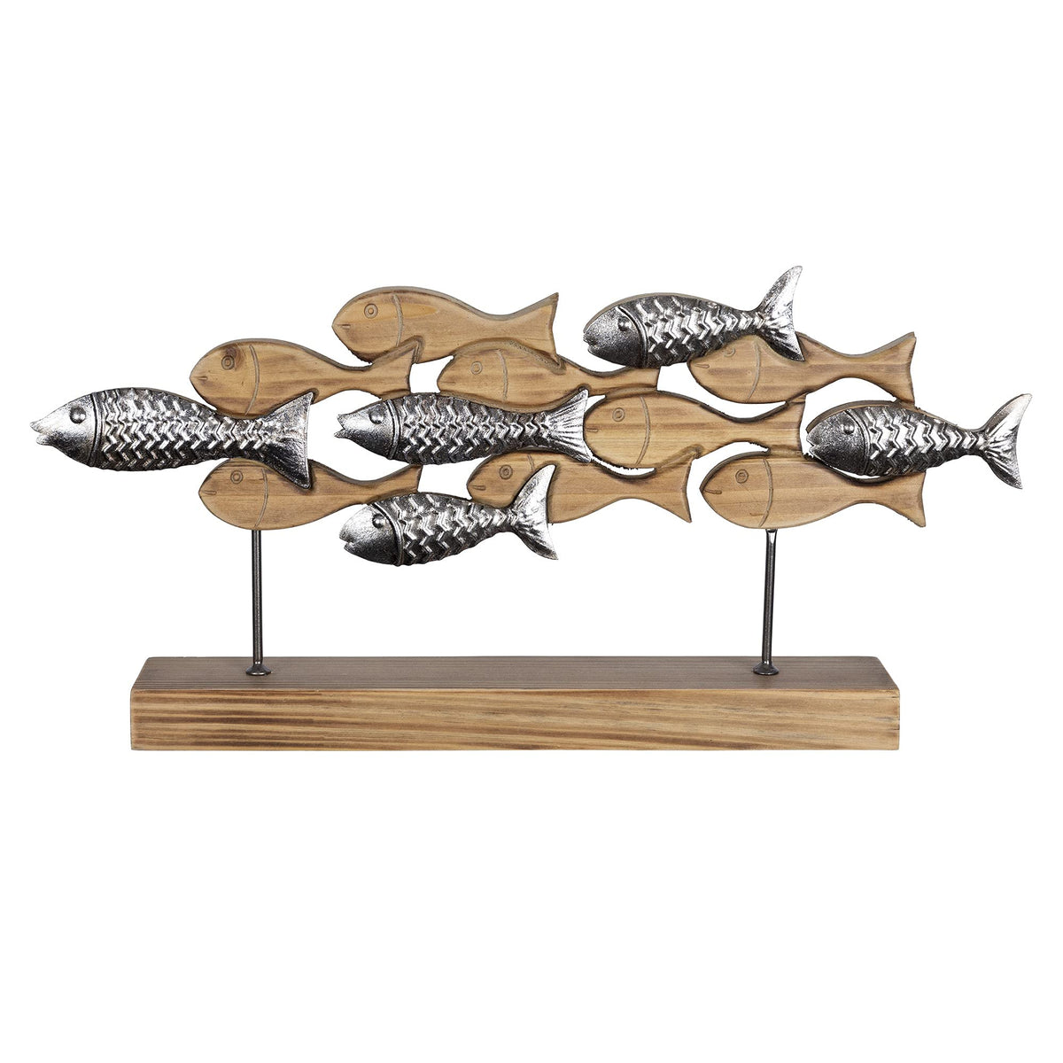 HomeRoots Multi 50% MDF Wood Veneer 30% Metal 20% Wood Carved School of Fish Sculpture