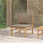 vidaXL Bamboo Patio Middle Sofa with Taupe Cushions, Outdoor Comfortable Lounge Set, Modular Design, Easy Assembly
