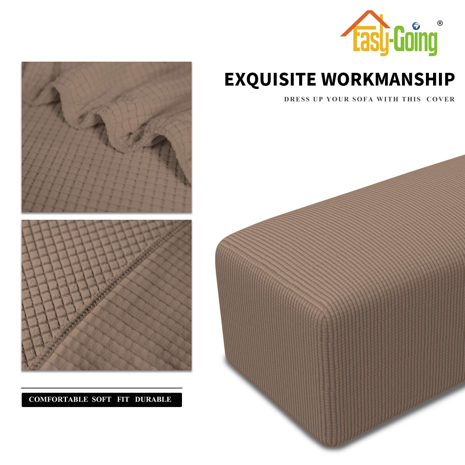 Easy-Going Stretch Ottoman Cover Folding Storage Stool Furniture Protector Soft Rectangle Slipcover With Elastic Bottom (Large, Camel)