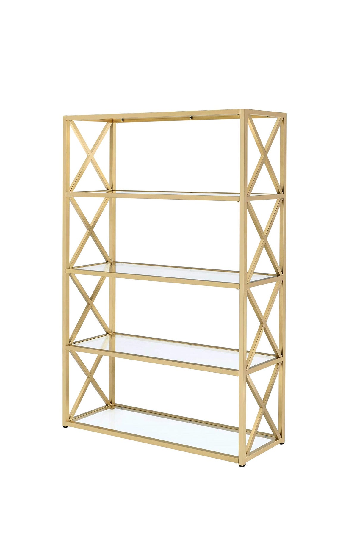 HomeRoots Glass, Metal 48' X 14' X 77' Clear Glass and Gold Bookcase