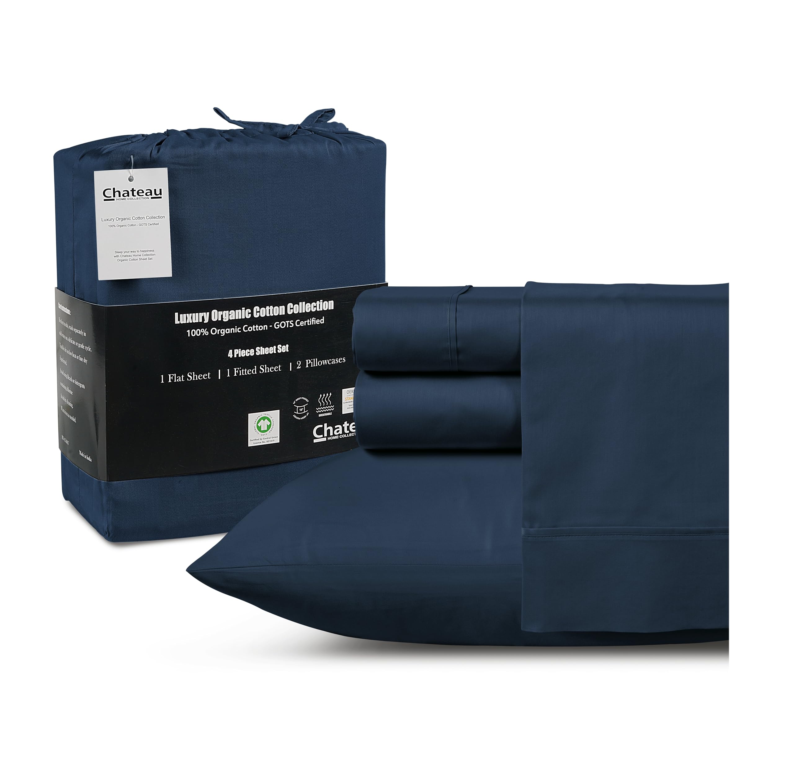 100% Organic Cotton King Sheets Deep Pocket - 300 Tc Gots Certified King Sheets Set Cotton, Sateen Weave King Size Cooling Sheet