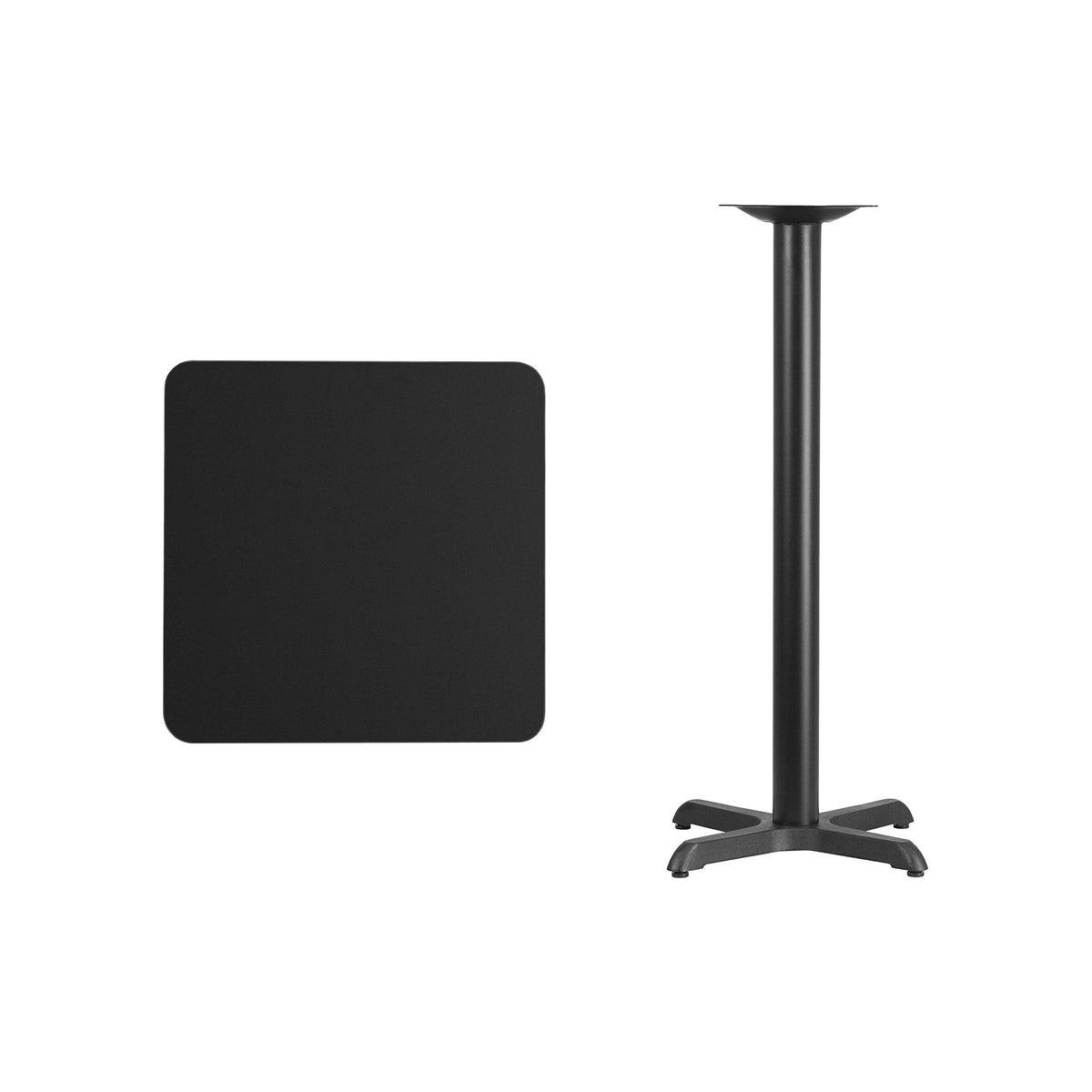 Flash Furniture 24'' Square Black Laminate Table Top with 22'' x 22'' Bar Height Table Base