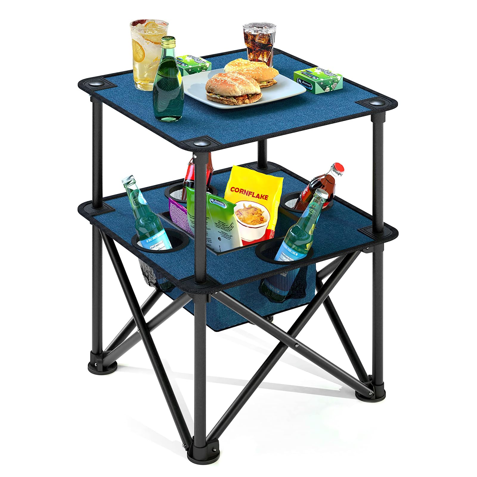 ARMOR CASTLE Folding Camping Table, Portable Outdoor Picnic Table, Lightweight Square Camp Table with Built-in 4 Cup Holders Foo