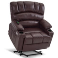 Mcombo Power Lift Recliner Chair Sofa With Massage And Heat For Big Elderly People, Cup Holders, Usb Ports, Side Pockets, Faux L