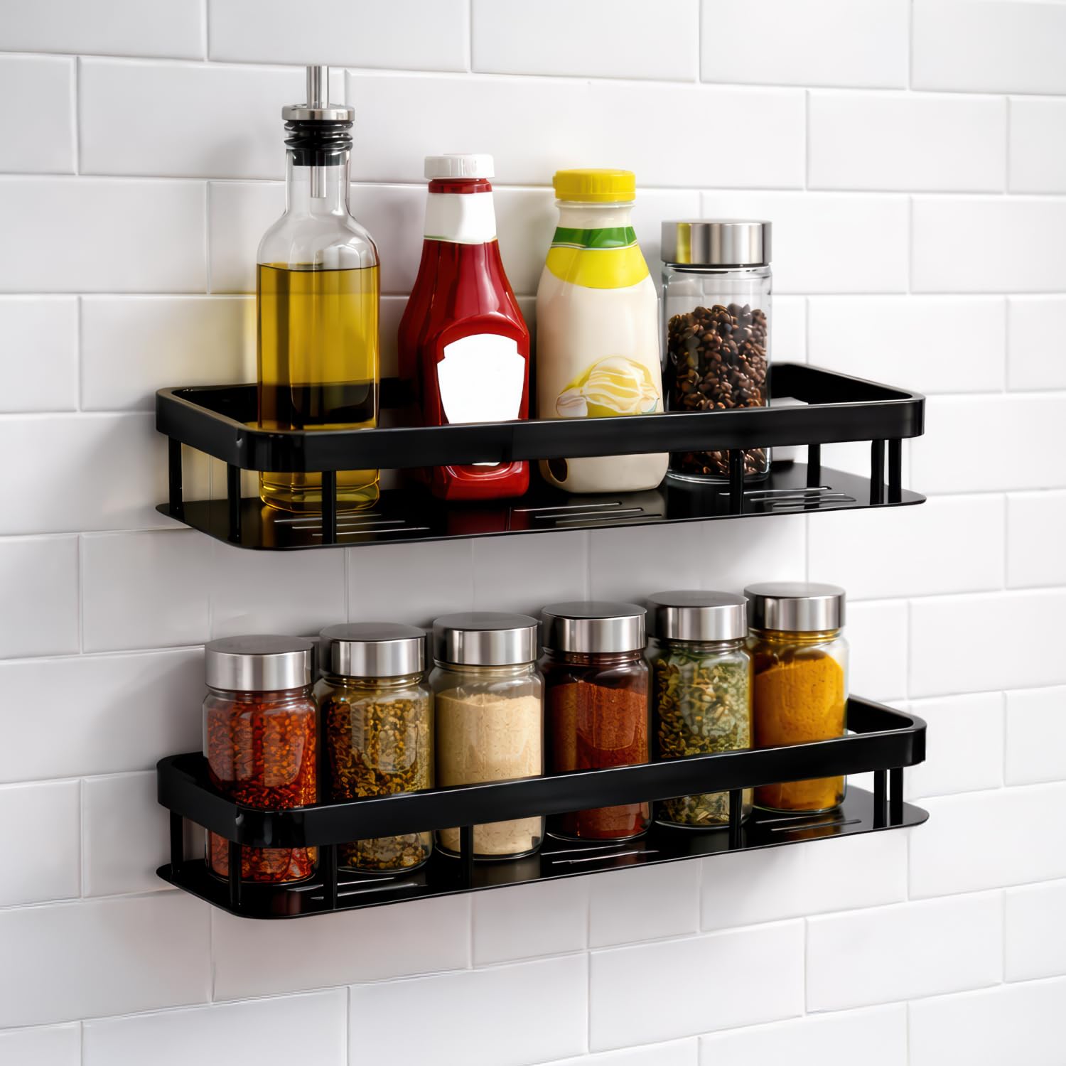 Miorah 2 Pack Bathroom Organiser Without Drill  Bathroom Shelves Rustproof Wall Organizer Rack For Toiletries & Shower Storage 