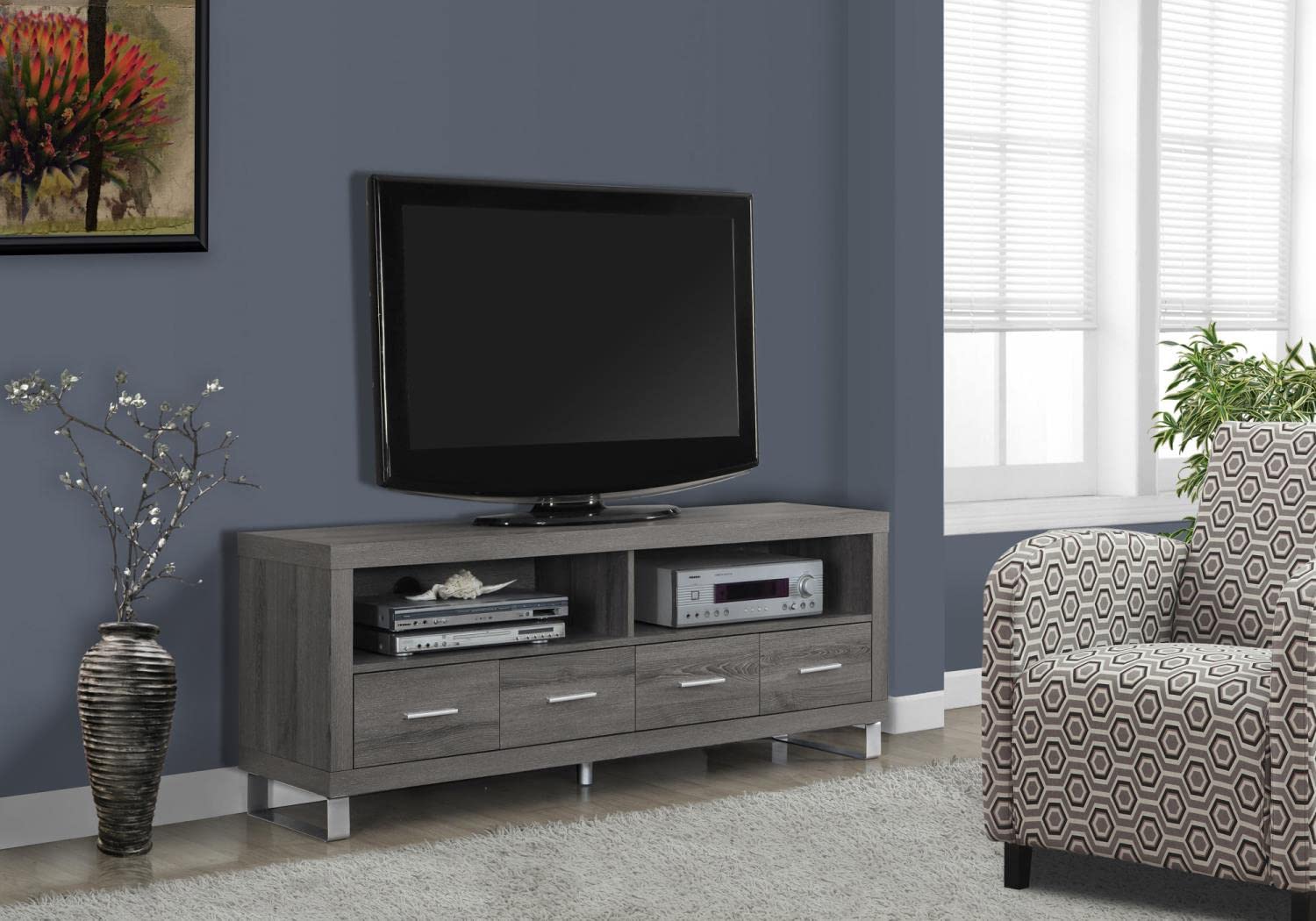 Monarch Specialties , TV Console with 4 Drawers, Dark Taupe Reclaimed-Look, 60'L