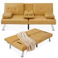 Best Choice Products Faux Leather Upholstered Modern Convertible Futon, Adjustable Folding Sofa Bed, Guest Bed W/Removable Armrests - Camel Yellow