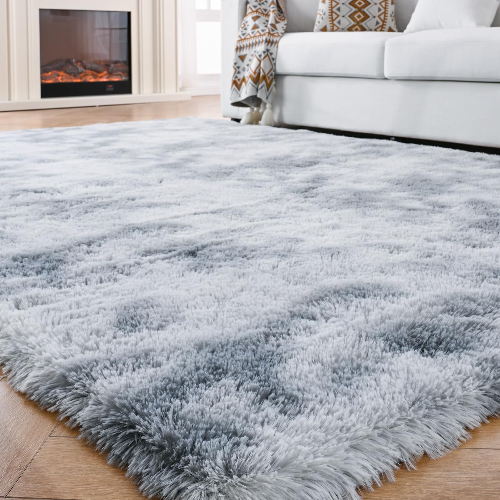 Fluffy Rug 5X7 Bedroom Rugs: Shag Rug For Bedroom - Area Rug 5X7 Grey Plush Fuzzy Soft Carpet (Tie-Dyed Light Gray, 5X7 Feet)