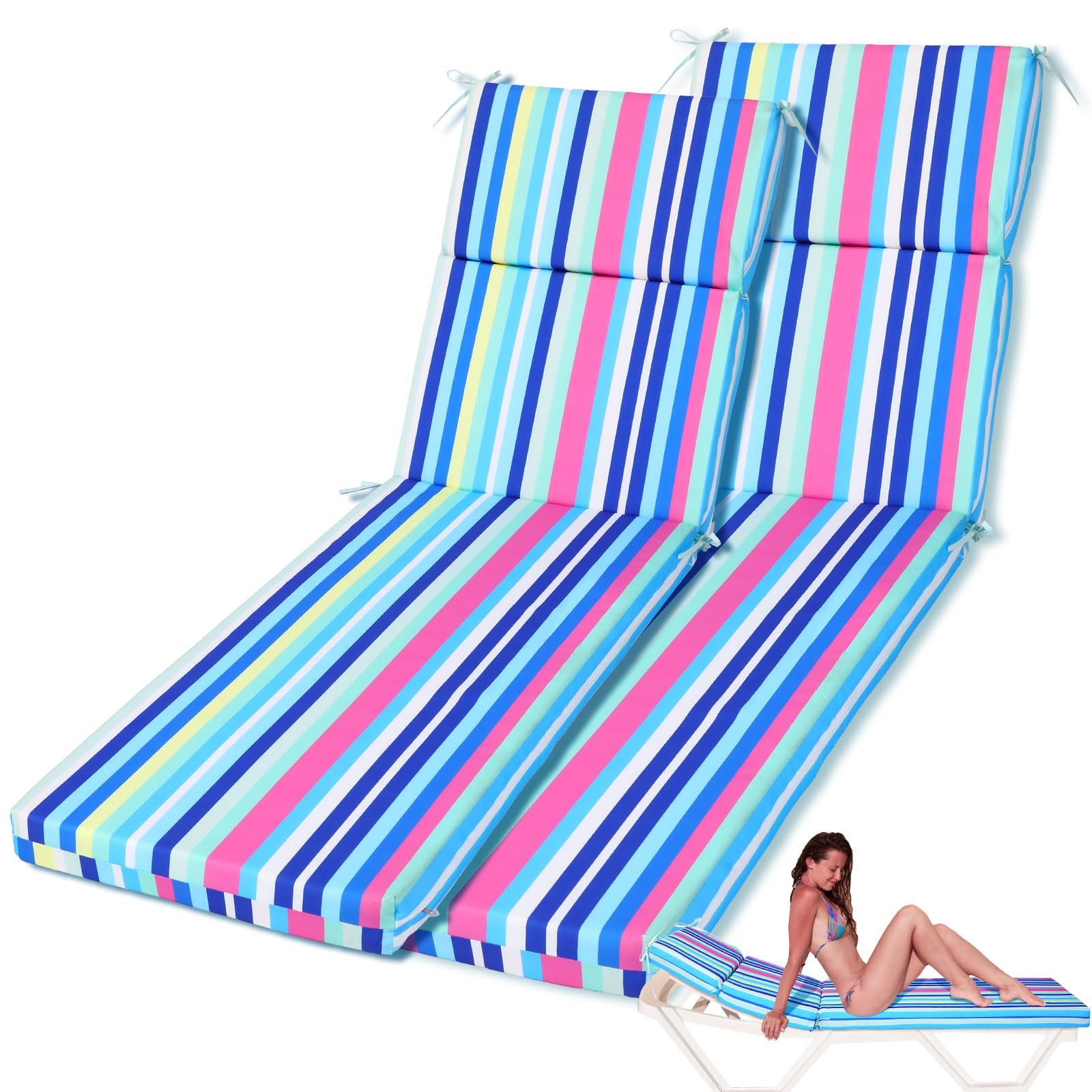 Smoothnovelty 2 Pcs Indoor Outdoor Chaise Lounge Cushions Sponge Bench Outdoor Furniture Chaise Cushions Patio Chair Furniture R