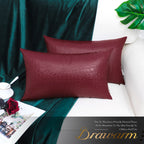 Brawarm Faux Leather Pillow Covers 12 X 20 Inches, Burgundy Leather Pillow Covers Pack Of 2, Crocodile Leather Decorative Lumbar
