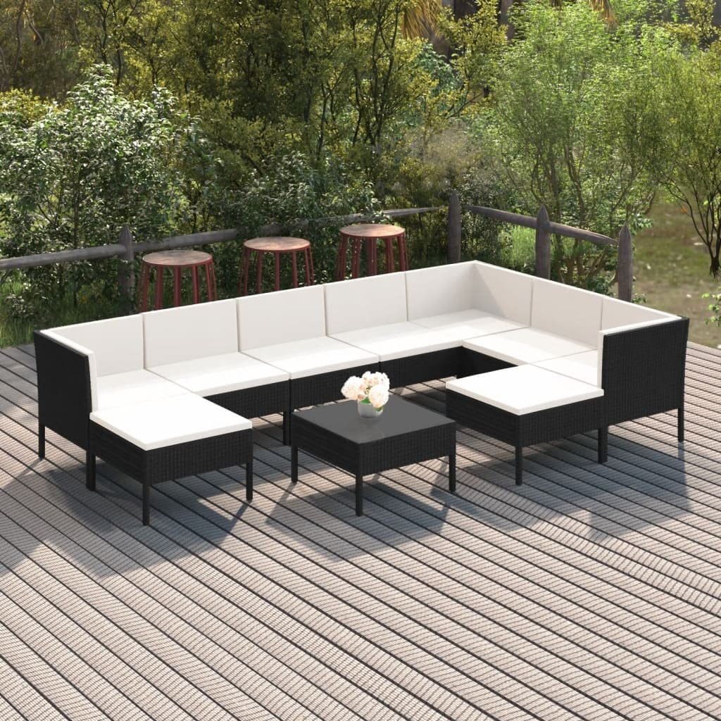 vidaXL Patio Lounge Set 10 Piece with Cushions Garden Outdoor Yard Terrace Backyard Balcony Sofa Lounging Furniture Poly Rattan Black