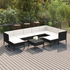 vidaXL Patio Lounge Set 10 Piece with Cushions Garden Outdoor Yard Terrace Backyard Balcony Sofa Lounging Furniture Poly Rattan Black