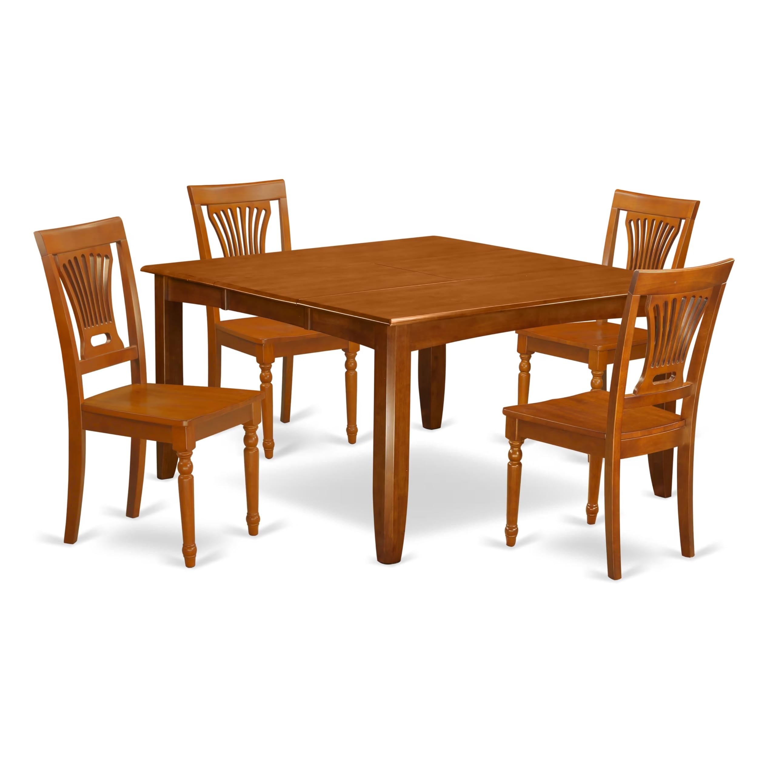 East West Furniture PFPL5-SBR-W 5 Piece Kitchen Table & Chairs Set Includes a Square Dining Room Table with Butterfly Leaf and 4 Dining Chairs, 54x54 Inch, Saddle Brown