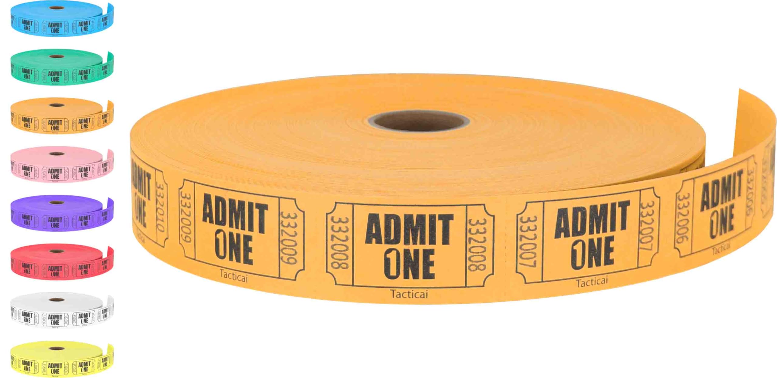Tacticai 2000 Raffle Tickets, Admit One, Single Roll, Ticket For Events, Entry, Class Reward, Fundraiser & Prizes - Orange (1 Of