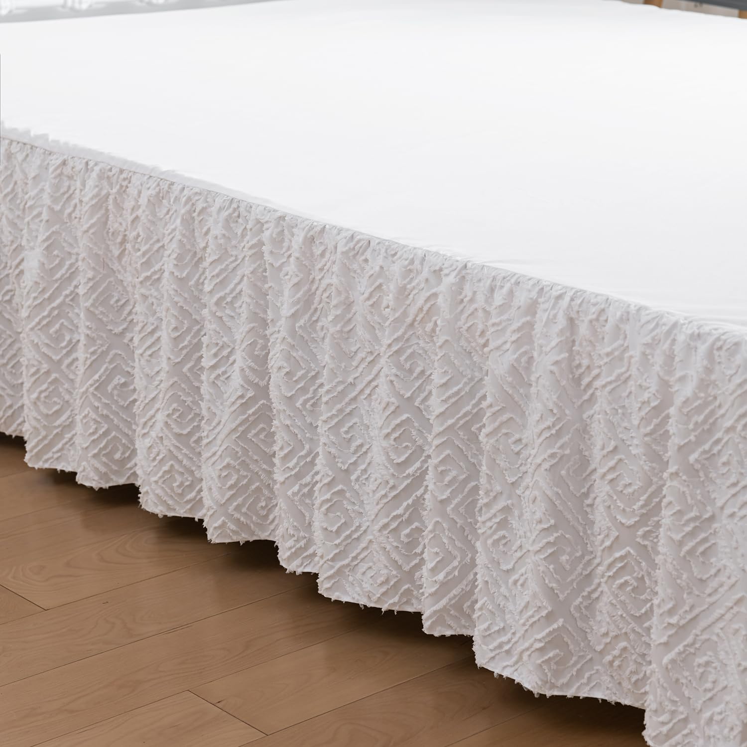 Tufted Bed Skirt Twin Size,Ruffled Bed Skirt With Split Corners, Twin Bed Skirt 14 Inch Drop, Boho Twin Size Bed Skirt White For
