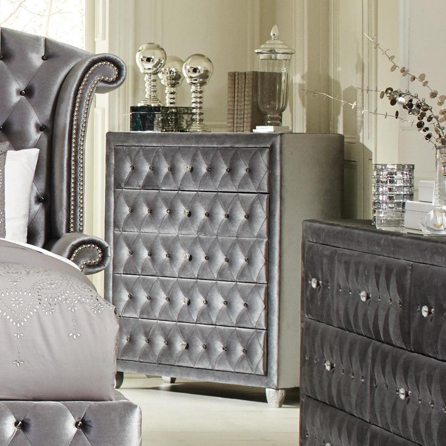 Coaster Furniture Deanna Chest Gray Velvet Metallic 205105