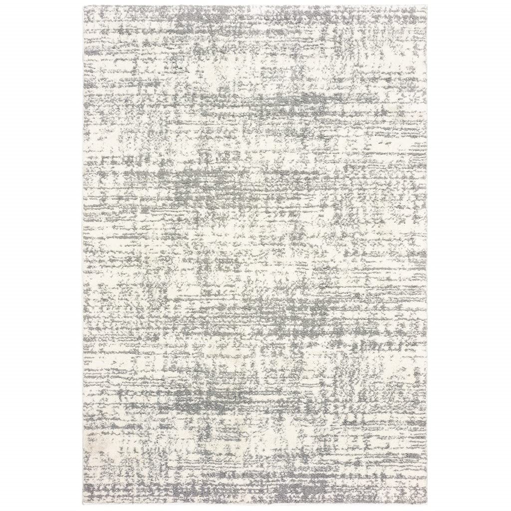 HomeRoots Polyester 8’x11’ Ivory and Gray Abstract Strokes Area Rug