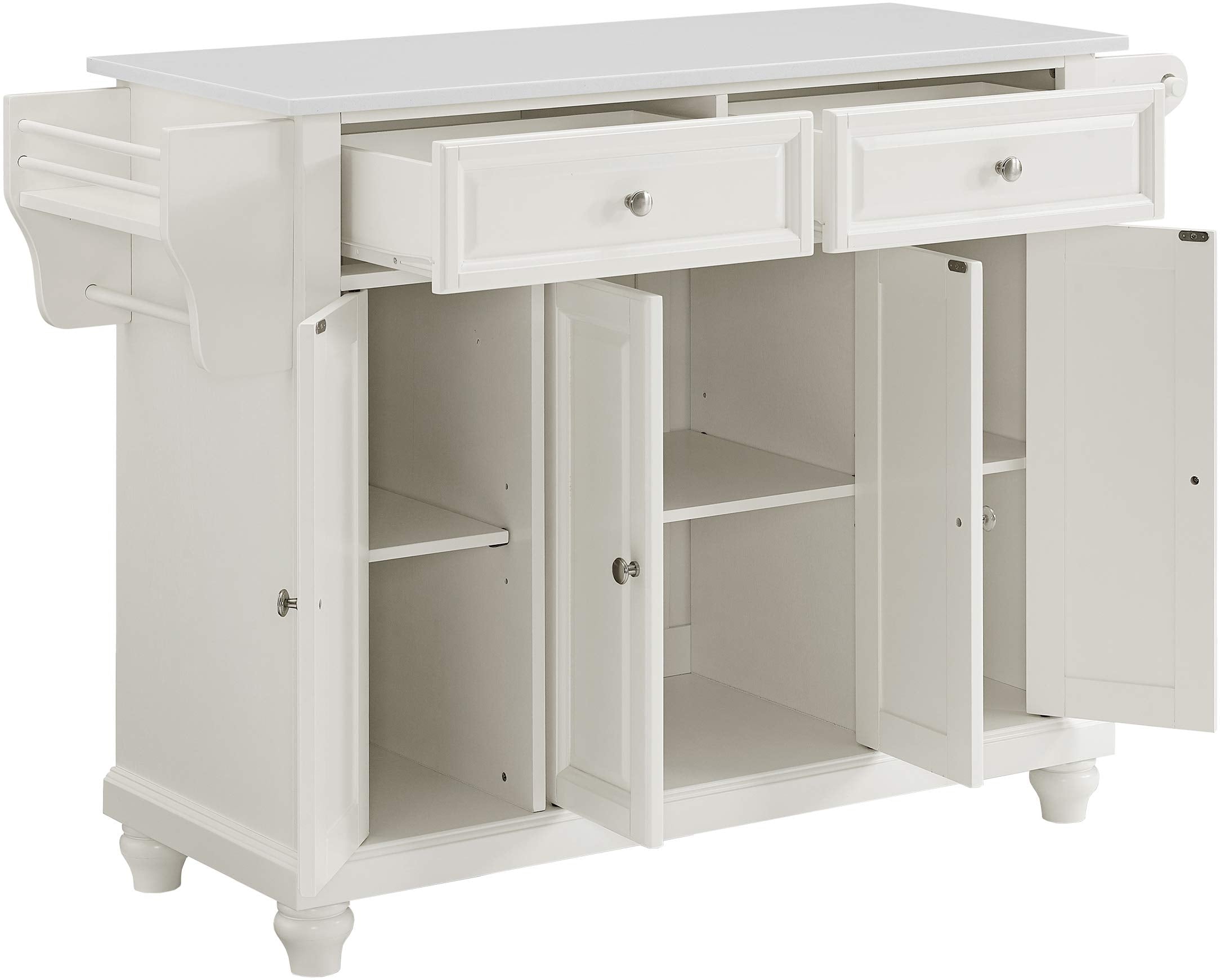 Crosley Furniture Cambridge Stone Top Rolling Kitchen Island Storage Cart, Microwave Stand, Spice Rack, White