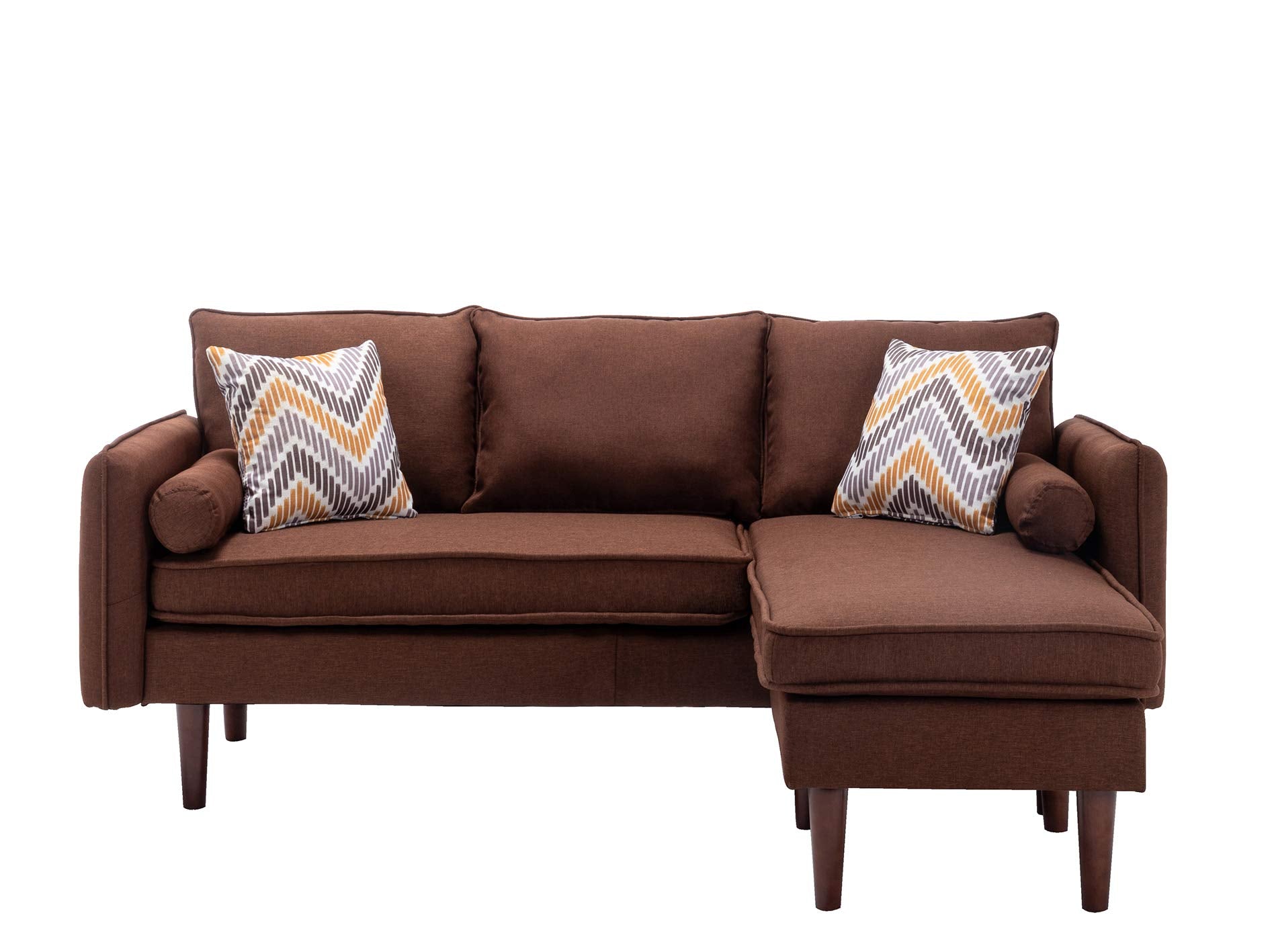 Lilola Home Mia Brown Sectional Sofa Chaise with USB Charger & Pillows