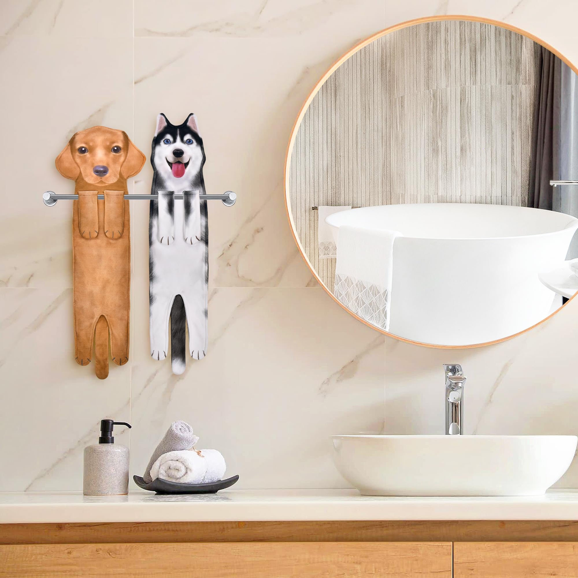 Agrimony Funny Husky Dog Hand Towels For Kitchen Bathroom - Dog Mom Gifts For Women Dog Dad Gifts For Men- Mothers Fathers Days