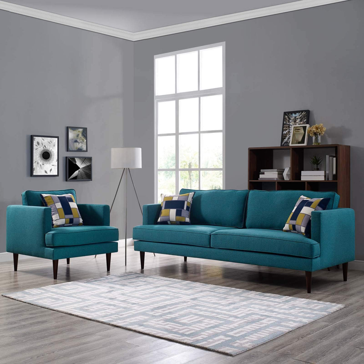 Modway Agile Upholstered Fabric Sofa And Armchair Set, Teal