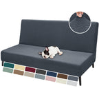 Znsayotx Armless Futon Covers Full Size (67'-82') Stretch Jacquard Sofa Bed Slipcovers, Striped Queen Futon Cover With Non-Slip Elastic Bottom, Soft Cozy Futon Mattress Cover Washable (Dark Grey)