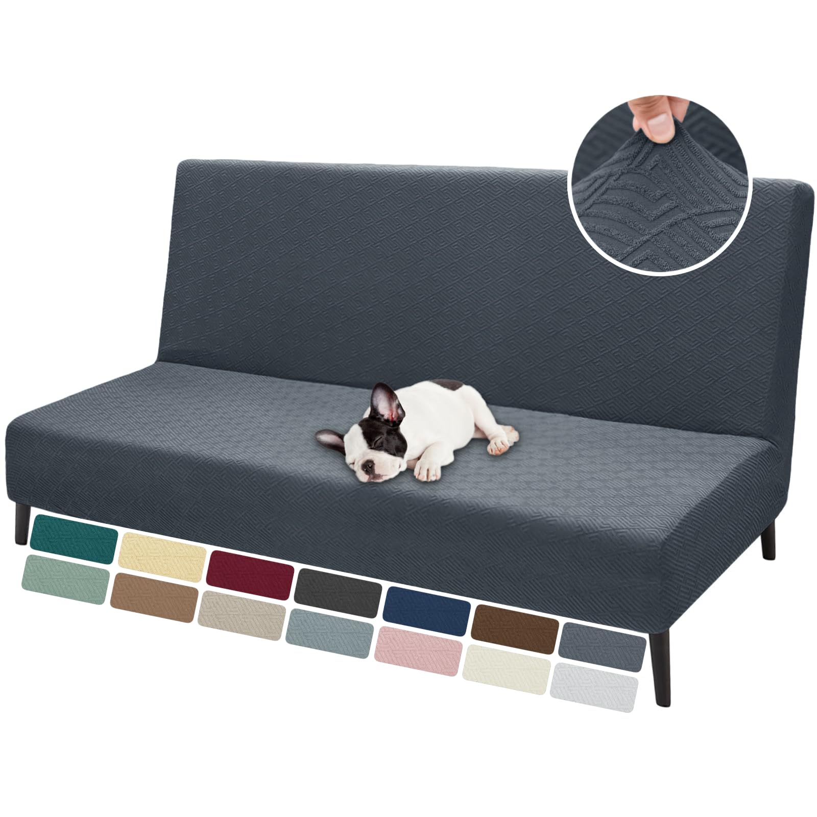 Znsayotx Armless Futon Covers Full Size (67'-82') Stretch Jacquard Sofa Bed Slipcovers, Striped Queen Futon Cover With Non-Slip Elastic Bottom, Soft Cozy Futon Mattress Cover Washable (Dark Grey)