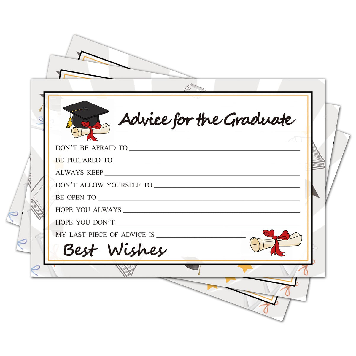 Fibevon Graduation Wish Cards - 50PCs High School or College Graduation Advice Cards Supplies 2024 Decorations Grad Celebration 