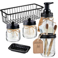 Mason Jar Bathroom Accessories Set(6PCS) - Foaming Soap Dispenser,Toothbrush Holder,Qtip Holder,Apothecary Jars, Soap Dish,Metal