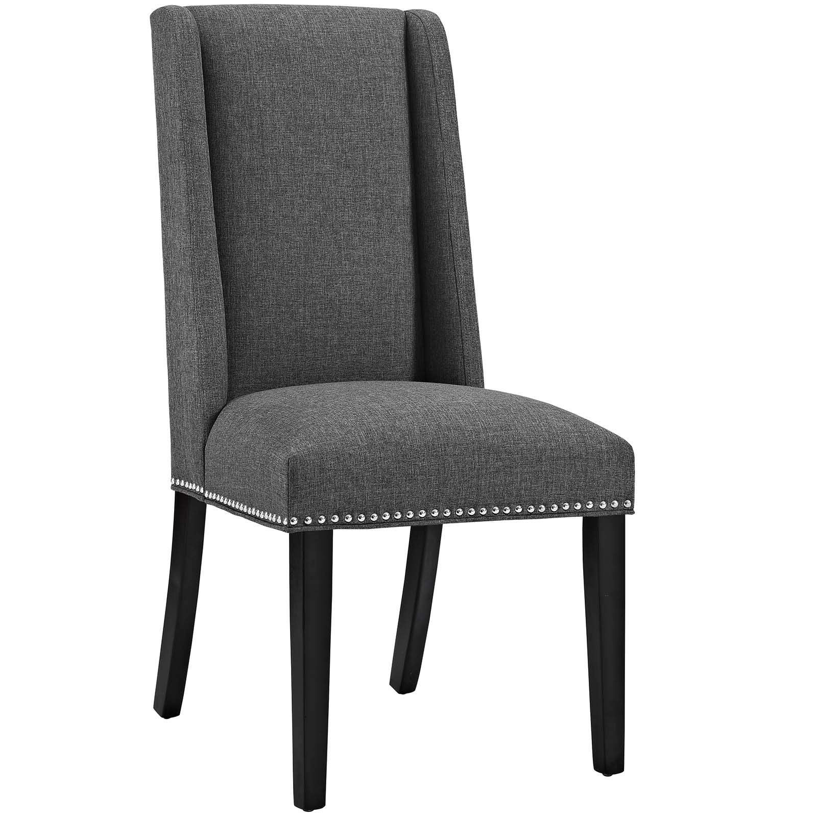 Modway Baron Modern Tall Back Wood Upholstered Fabric Two Dining Chairs In Gray