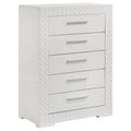 Coaster Home Furnishings Ives Contemporary Wood 5-Drawer Bedroom Chest of Drawers Chiffonier Clothing Storage Cabinet Bedroom Armoire Tall Dresser Organizer Unit White High Gloss 224945
