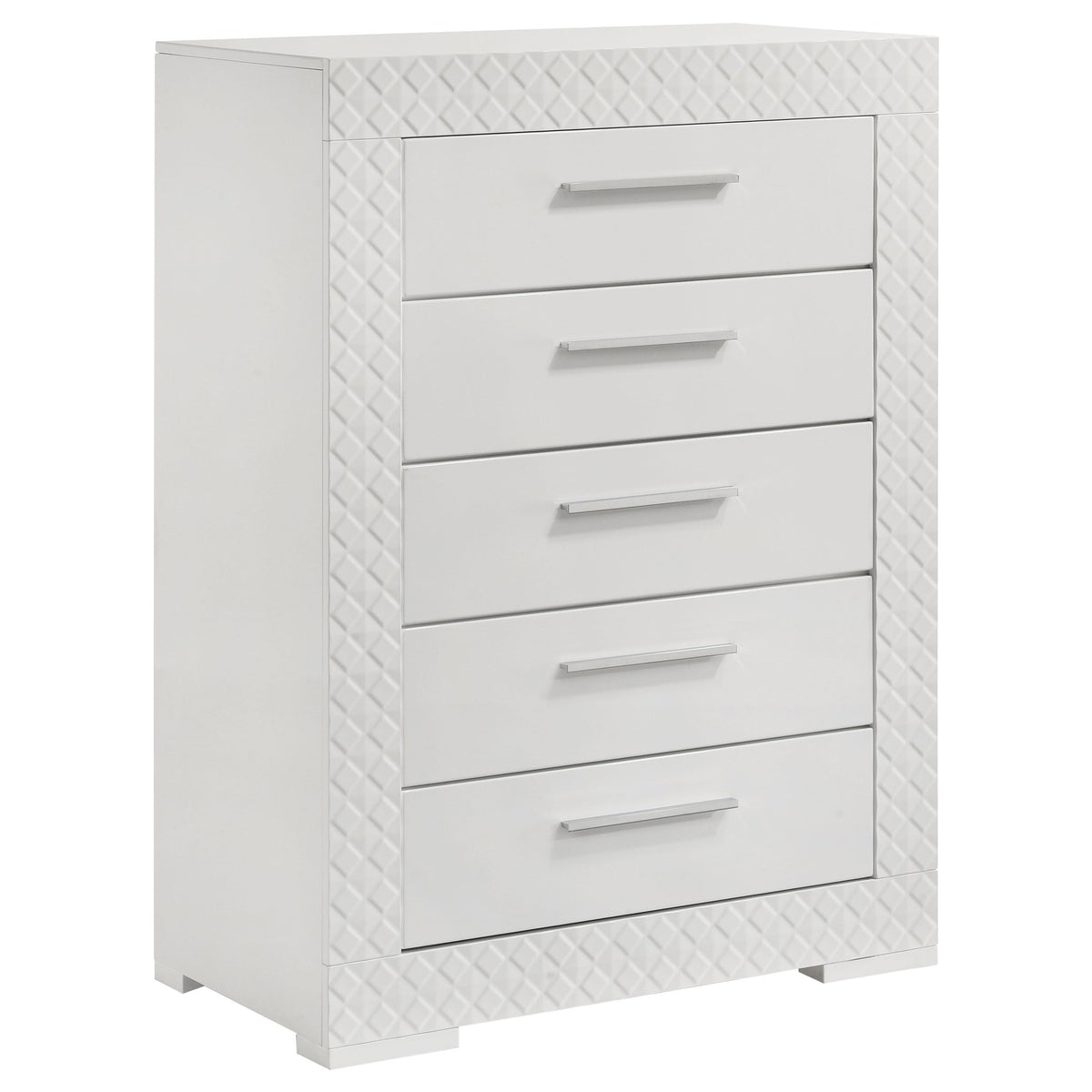 Coaster Home Furnishings Ives Contemporary Wood 5-Drawer Bedroom Chest of Drawers Chiffonier Clothing Storage Cabinet Bedroom Armoire Tall Dresser Organizer Unit White High Gloss 224945