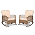 Vivijason 2 Piece Patio Wicker Rattan Rocker Chair, Outdoor Rattan Rocker Chair With Cushions & Steel Frame, All-Weather Rocking Lawn Wicker Furniture For Garden Backyard Porch (Beige)